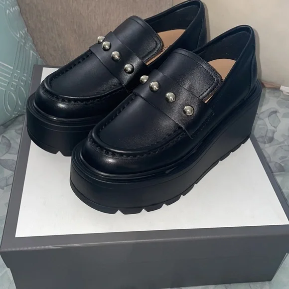 NWT J/SLIDES VICKY Black Leather Platform - Picture 9 of 16